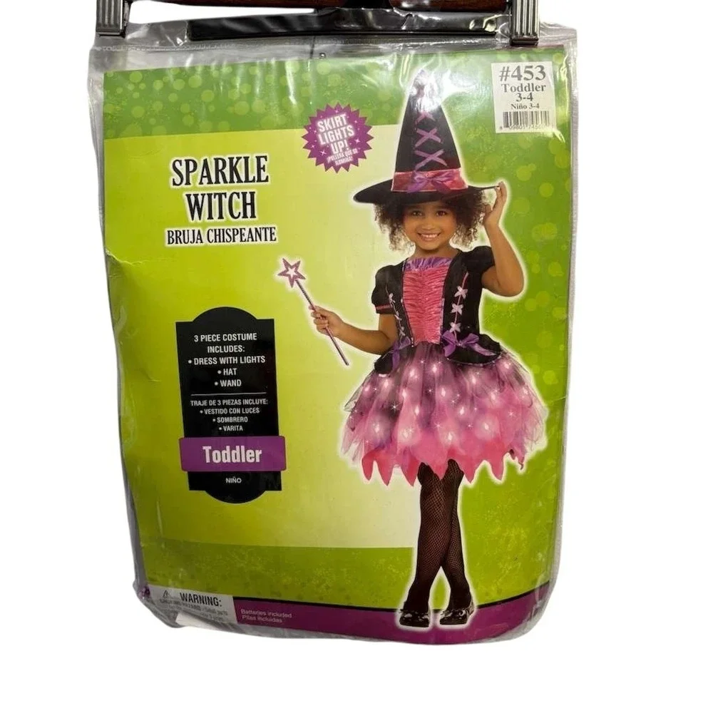Sparkle Witch Light Up Black Pink Cute  Dress Up Halloween Toddler 3-4 - Picture 3 of 7